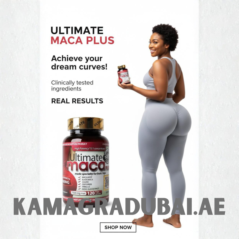 Ultimate Maca Plus supplement – woman promoting natural body curves and hips enhancement in UAE