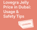 image with the title ‘Lovegra Jelly Price in Dubai: Usage & Safety Tips’ and a simple Lovegra sachet illustration in the bottom-right corner