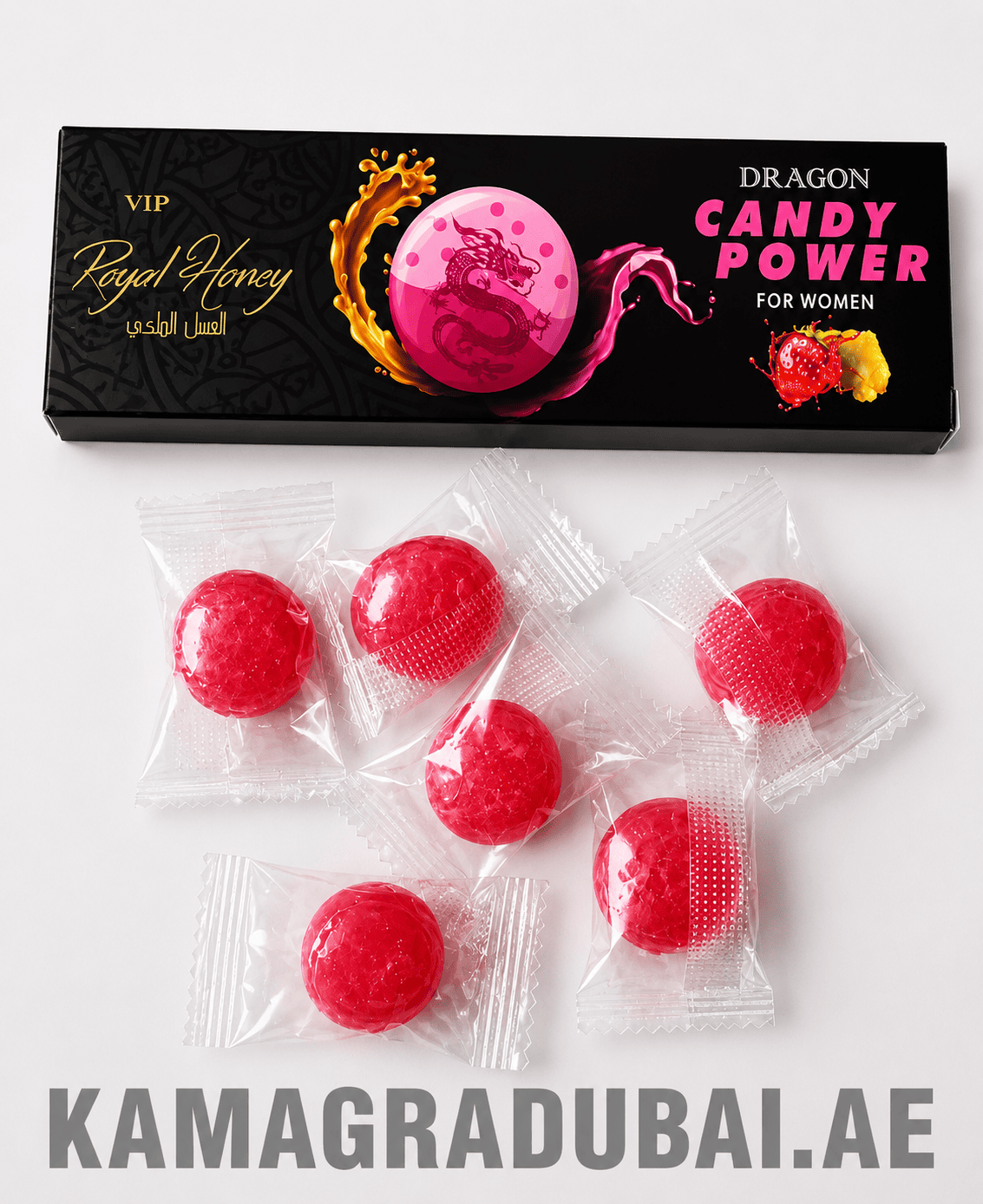 VIP Dragon Candy Power Royal Honey for Women – Red Fruit Candy VIP Dragon Candy Power Royal Honey for Women box with individually wrapped red candies