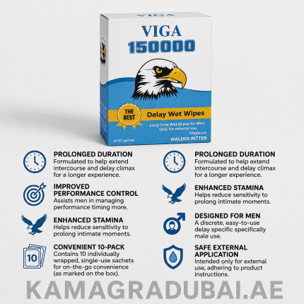 Viga 150000 Delay Wet Wipes box with 10 individually wrapped sachets for external use