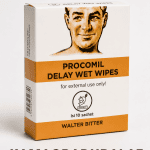 Procomil Delay Wet Wipes box with 10 individually packaged sachets for external use