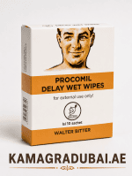 Procomil Delay Wet Wipes box with 10 individually packaged sachets for external use