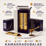 Shilajit Honey sachets displayed inside purple product packaging