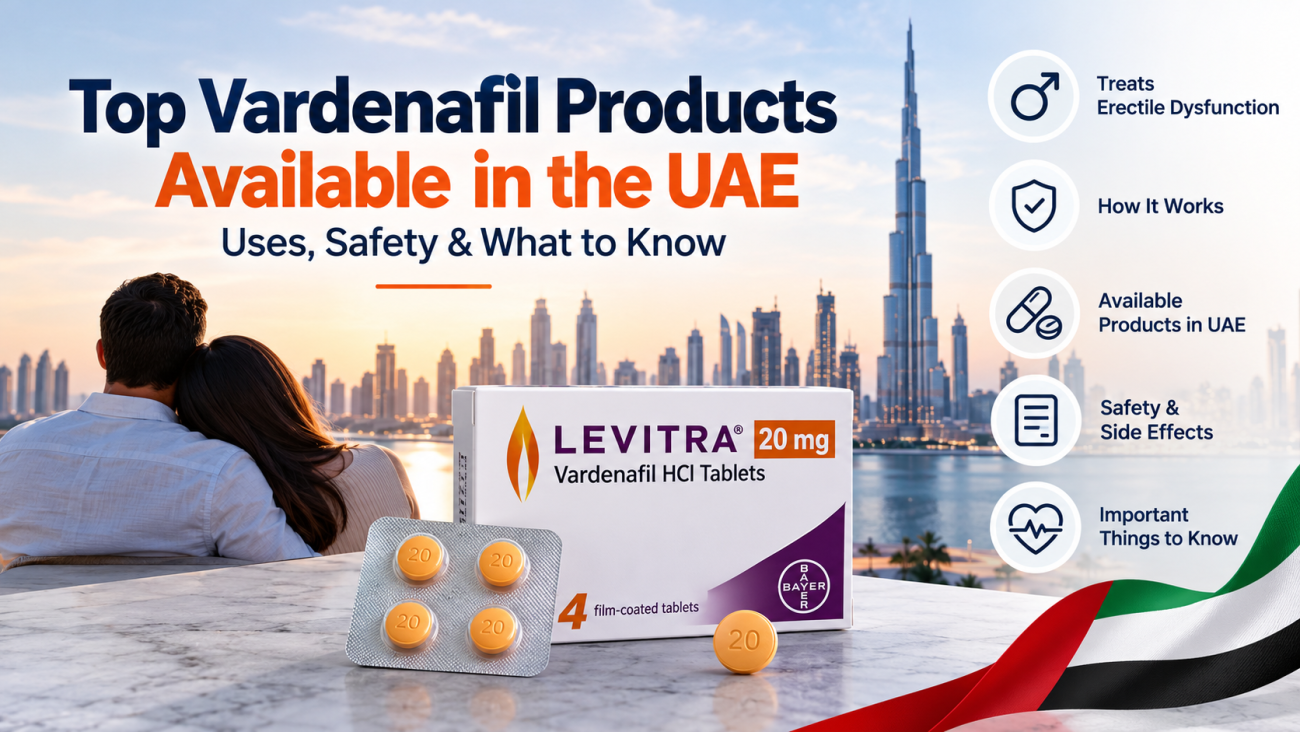 Vardenafil products available in the UAE with Levitra 20 mg tablets and erectile dysfunction safety information